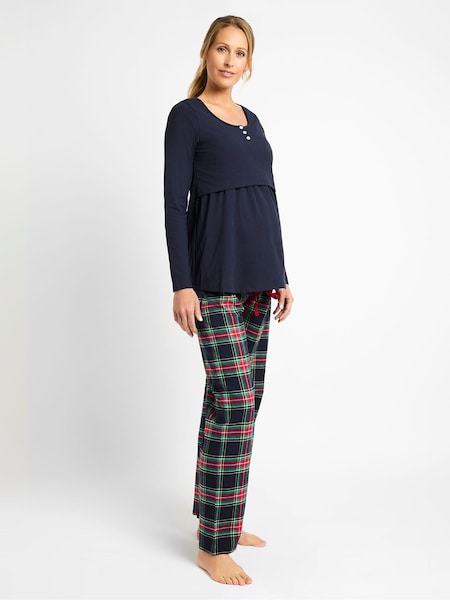 JoJo Maman Bébé Navy Check Maternity & Nursing Pyjama Set (86T611) | €66