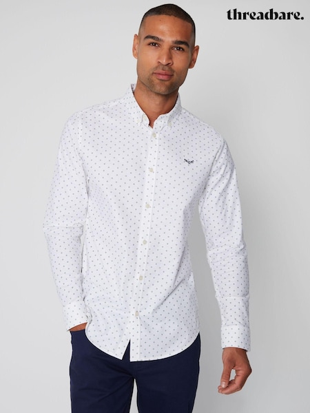 Threadbare White Geometric Print Long Sleeve Shirt With Stretch (870086) | €37