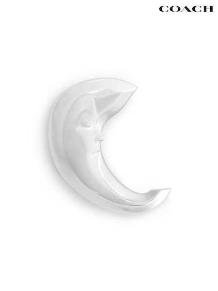 Silver - Coach Runway Crescent Moon Face Brooch