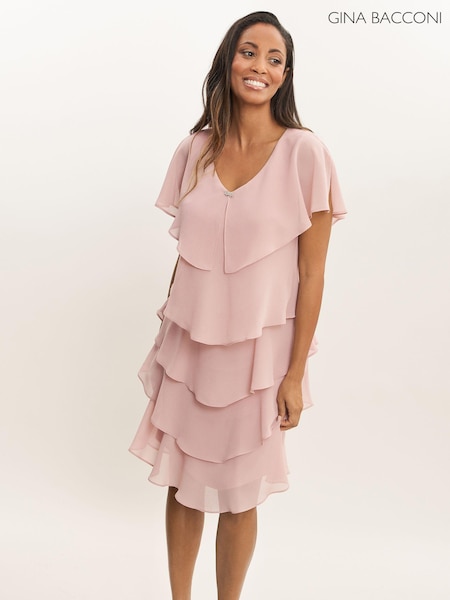 Gina Bacconi Pink Bella Georgette Tiered Dress (871033) | 168 €