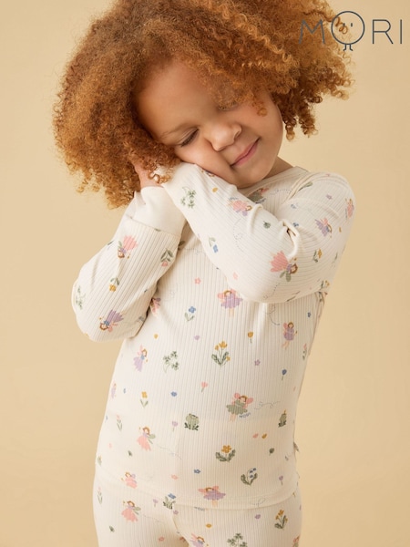 Cream - Mori Cream Fairy Garden Ribbed Supersoft Pyjamas Set