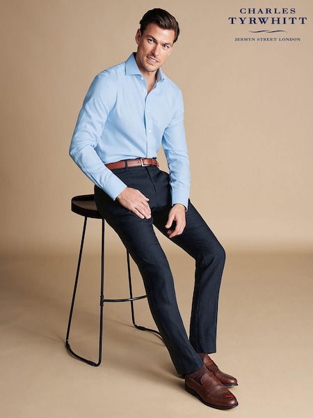 Charles Tyrwhitt Blue Slim Fit 100% Linen Trousers (871404) | AED699