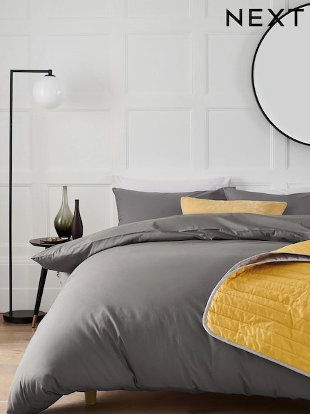 Grey Charcoal Cotton Rich Plain Duvet Cover and Pillowcase Set (871577) | €20 - €50
