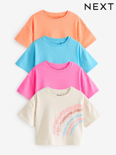 Roza/oranžna/modra Fluro - Sequin Rainbow 4 Pack Boxy T-Shirts (3-16yrs) (871759) | € 16 - € 21
