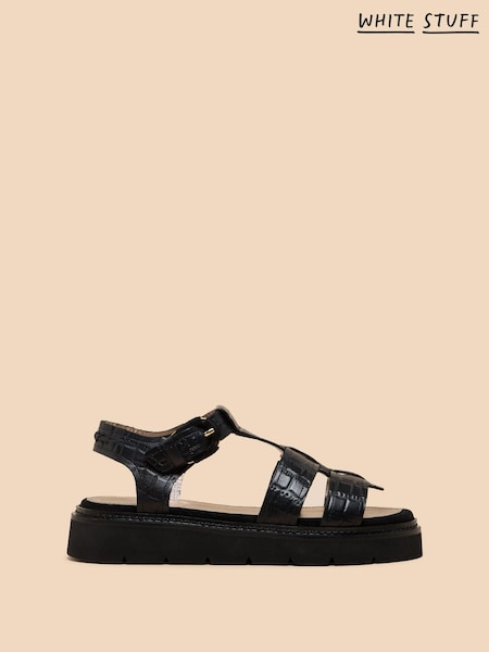 White Stuff Black Leather Rose Sandals (872099) | €43.50