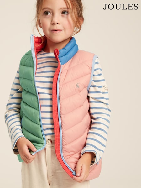 Joules Girls' Crofton Gilet Pink Hotchpotch Showerproof Padded Gilet (872427) | $47 - $51
