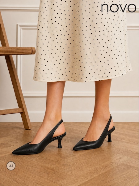 Black - Novo Irena Slingback Low Stiletto Point Court Shoes