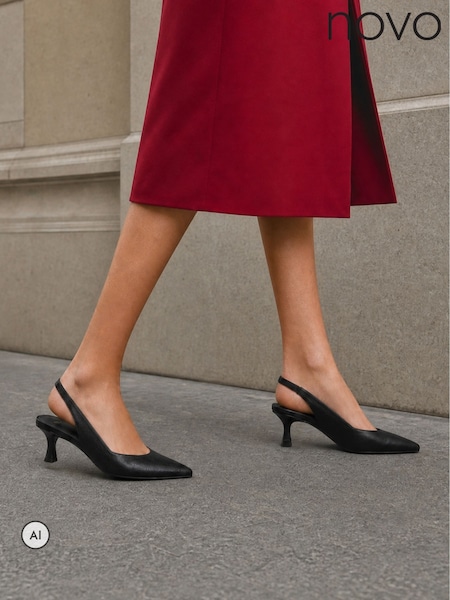 Black - Novo Irena Slingback Low Stiletto Point Court Shoes