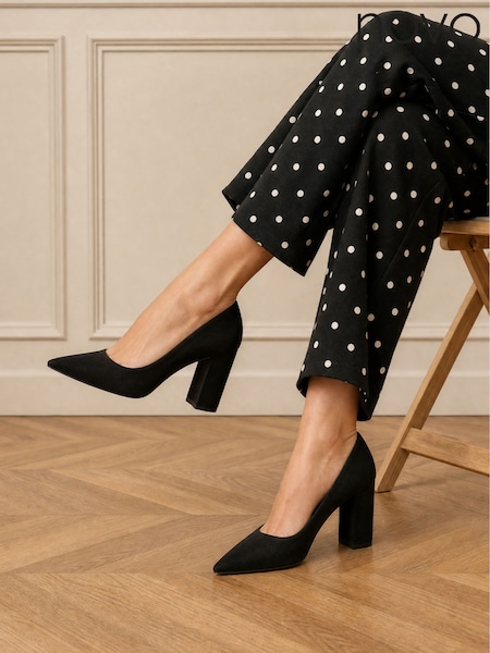 ខ្មៅ - Novo Wide Fit Illiana Point Toe Block Court Heels