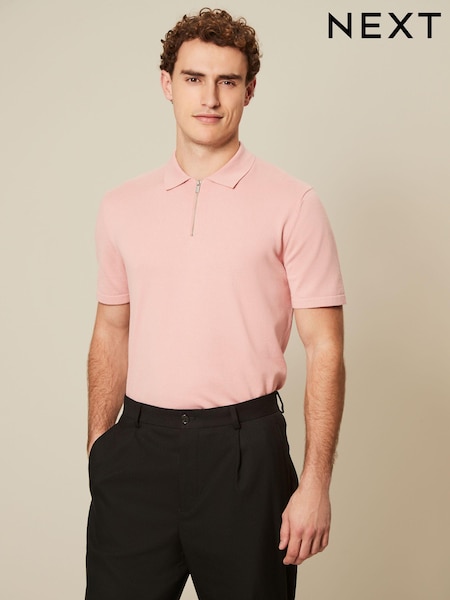 Pink Knitted Regular Fit Zip Polo Shirt (872943) | €13