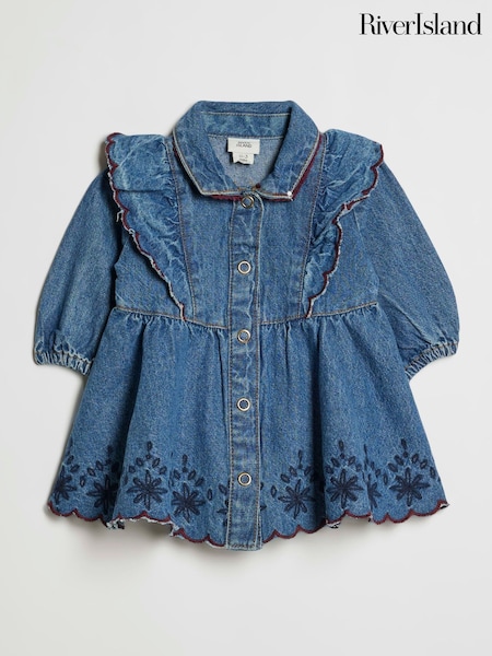 Blue - River Island Denim Button Down Dress