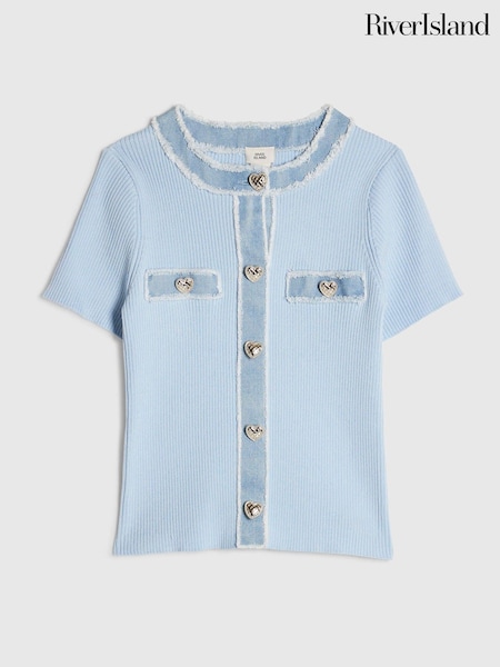 Blue - River Island Ribbed Knit Denim Top