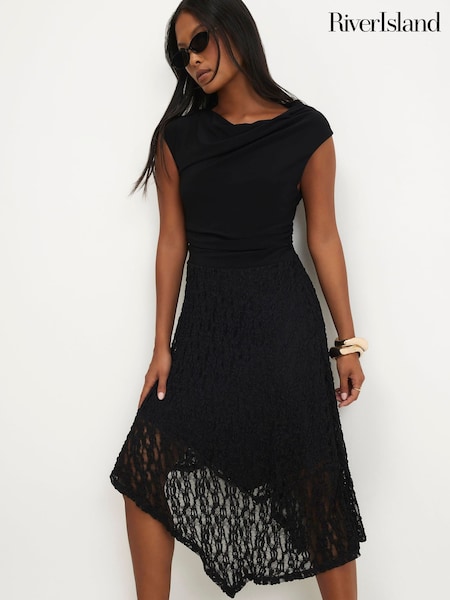 Schwarz - River Island Petite Lace Skirt Hybrid Drape Dress