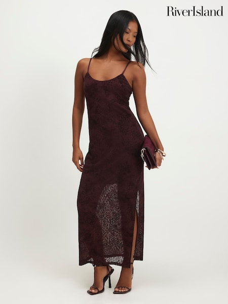 Red - River Island Petite Strappy Lace Maxi Dress