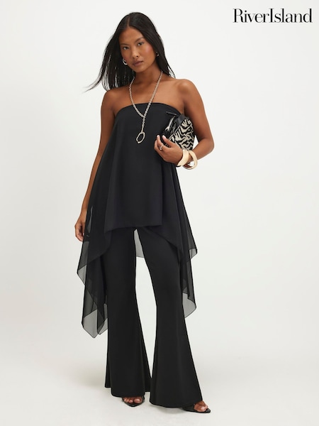 Czarny - River Island Petite Bandeau Jumpsuit