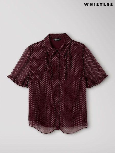 Red - Whistles Polka Dot Sheer Sleeve Shirt