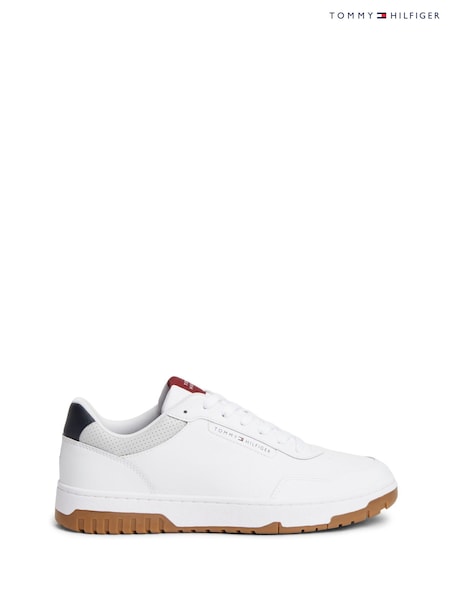 সাদা - Regular Tommy Hilfiger Leather Basketball Trainers