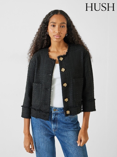 Hush Black Saffron  Collarless Boucle Jacket (873480) | €99