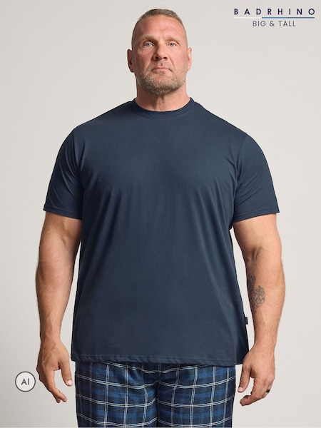 أزرق - Regular Badrhino Big & Tall Jersey Henley & Woven Bottoms Set