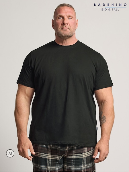أسود - Regular Badrhino Big & Tall Jersey Henley & Woven Bottoms Set
