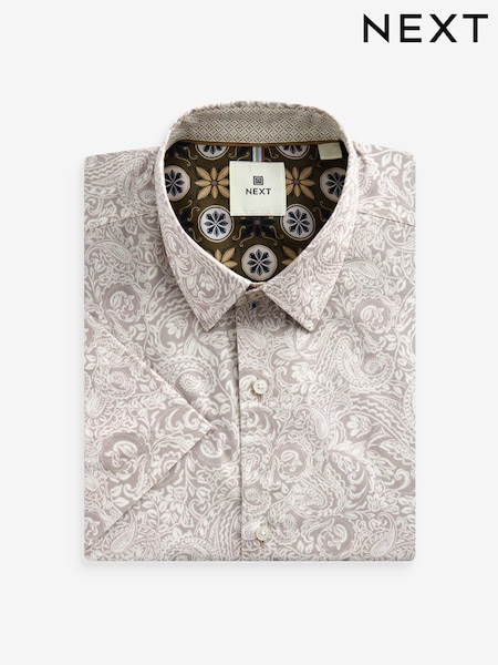 Neutral Brown Paisley Regular Fit Printed Short Sleeve Shirt (873708) | €12