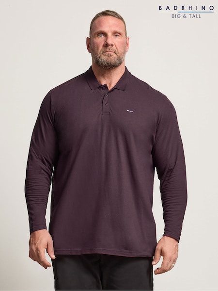 Red - Regular Badrhino Big & Tall Long Sleeve Core Polo Shirt