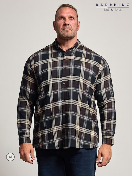 Қоңыр - Regular Badrhino Big & Tall Brushed Check Long Sleeve Shirt