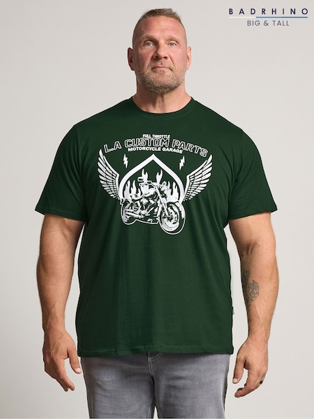 Green - Regular Badrhino Big & Tall Motorcycle Flames T-shirt