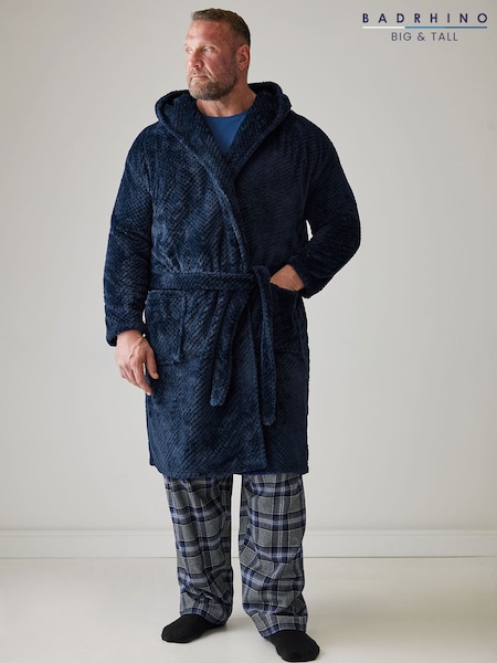 Blue - Regular Badrhino Big & Tall Textured Fleece Dressing Gown