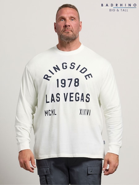 Ақ - Regular Badrhino Big & Tall Ringside Las Vegas Long Sleeve T-shirt