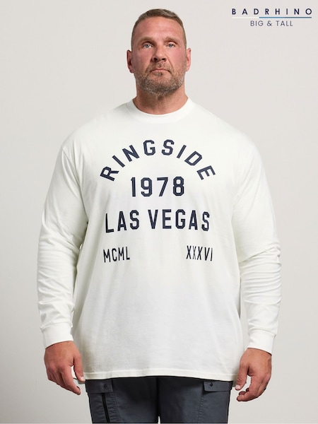 Hvit - Long Badrhino Big & Tall Ringside Las Vegas Long Sleeve T-shirt