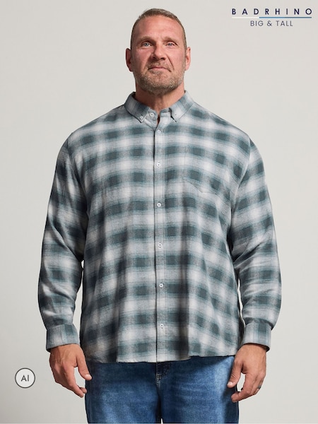 Көк - Regular Badrhino Big & Tall Brushed Check Long Sleeve Shirt