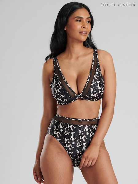 South Beach Black Animal Mesh Panel Top and Briefs (874496) | €21