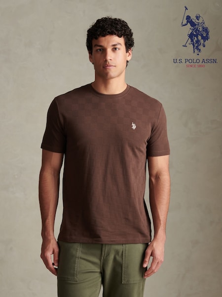 Brun - Regular U.s. Polo Assn. Enlarged Square Texture T-shirt
