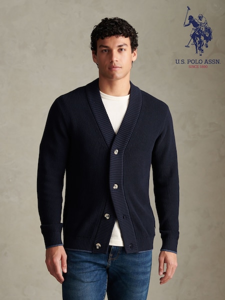 Blue - Regular U.s. Polo Assn. Open Collar Knitted Cardigan