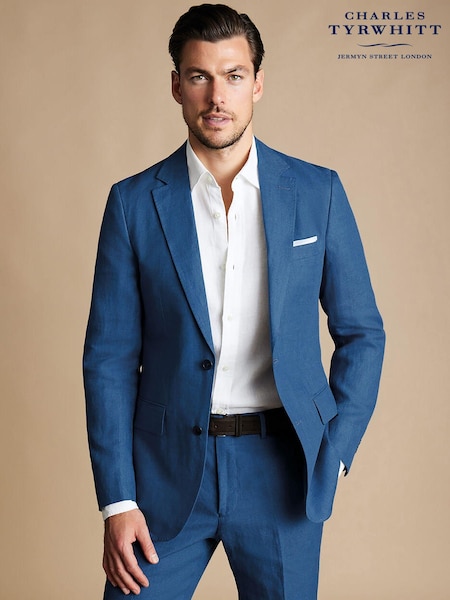 Charles Tyrwhitt Blue White Linen Classic Fit Jacket (875172) | €191