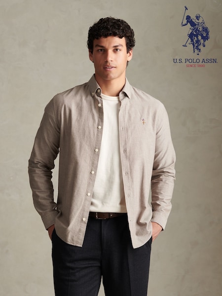Brown - Regular U.s. Polo Assn. Peached Oxford Shirt