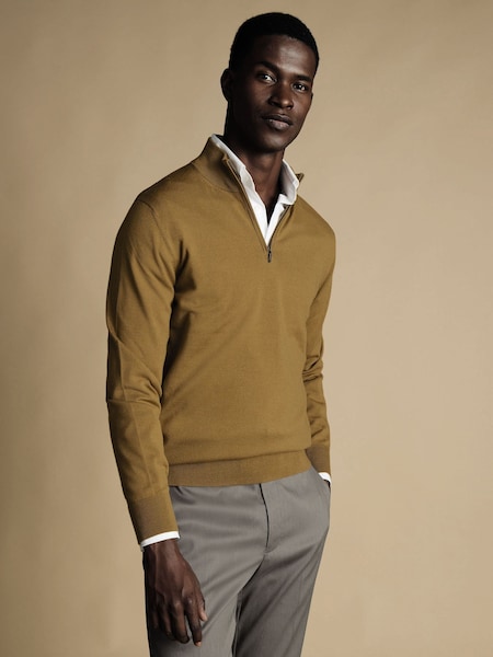 Charles Tyrwhitt Yellow Pure Merino Quarter Zip Jumper (875289) | AED233