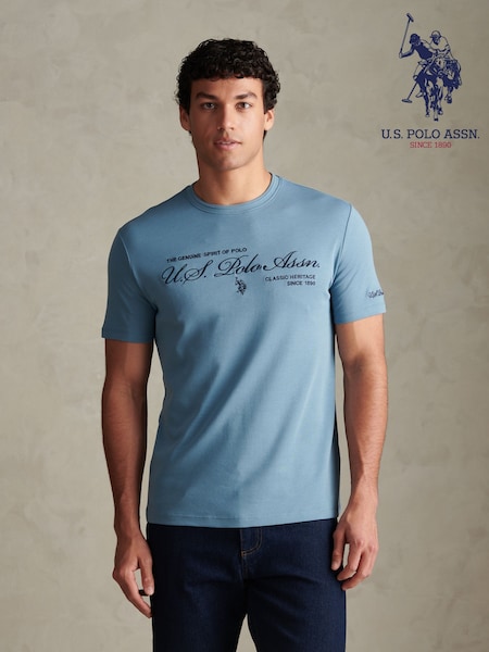 Blå - Regular U.s. Polo Assn Premium Script Embroidered T-shirt