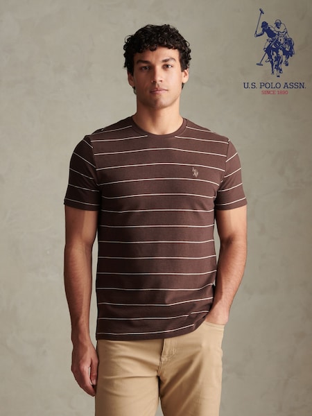 Brown - Regular U.s. Polo Assn. Flat Pile Terry Narrow Stripe T-shirt