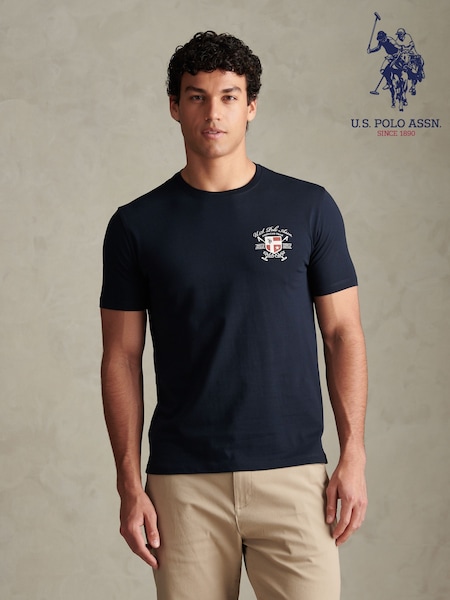 Blå - Regular U.s. Polo Assn. Front & Back Crest Graphic T-shirt