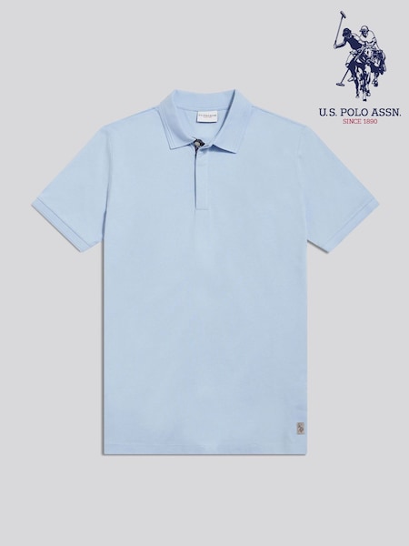 Blue - Regular U.s. Polo Assn Check Trim Mercerised Cotton Polo Shirt