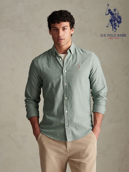 Green - Regular U.s. Polo Assn. Peached Oxford Shirt