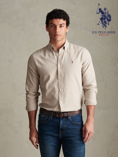 Crema - Regular U.s. Polo Assn. Peached Oxford Shirt