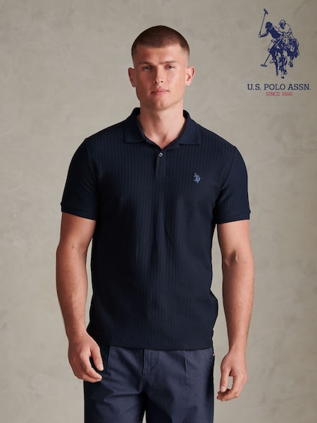 Blue - Regular U.s. Polo Assn. Herringbone Texture Polo Shirt