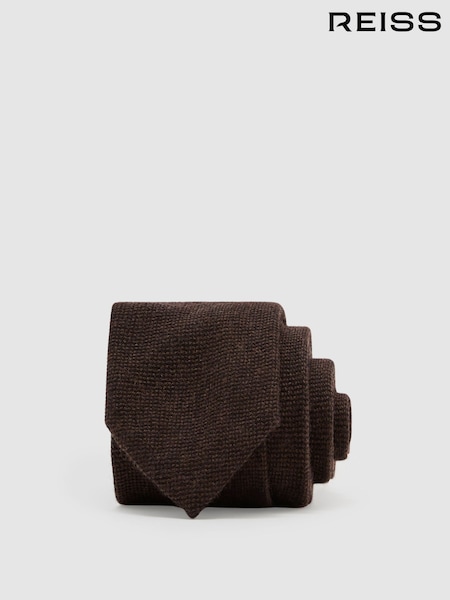 Schokoladenbraun - Regular Reiss Romolo Wool Woven Unlined Tie