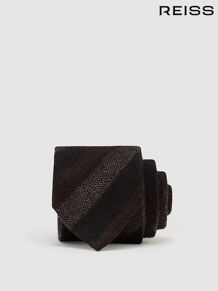 Brown/Navy/Grey - Regular Reiss Agnolo Wool Striped Unlined Tie