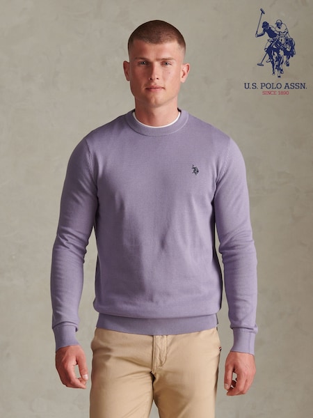 Purple - Regular U.s. Polo Assn. Double Horsemen Cotton Knit Crew Neck Jumper
