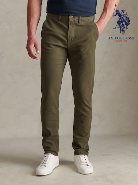 Zeleno - Regular U.s. Polo Assn. Textured Dobby Trousers