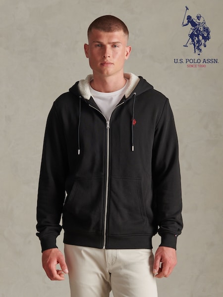Black - Regular U.s. Polo Assn. Borg-lined Zip-through Hoodie